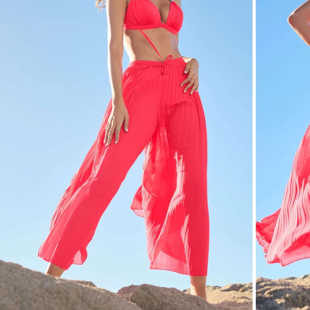 Venus pleated wide leg cover up soft stretchy sheer pants see through large